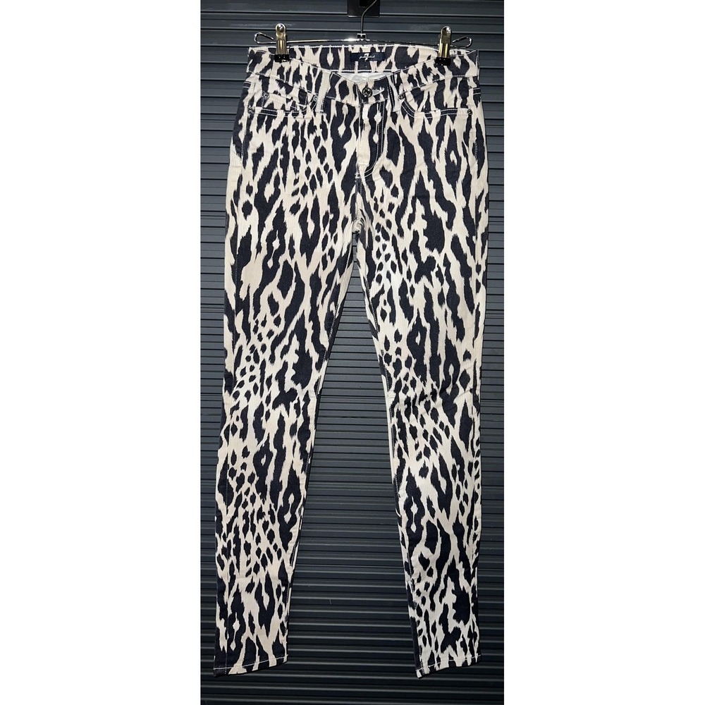 7 For All Mankind‎ Jeans Womens 26 Black Animal Print Skinny Stretch Denim Pants